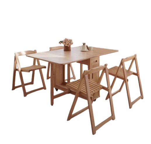 ชุดโต๊ะทานข้าวไม้ยางพาราแท้ 4 ที่นั่งพับเก็บได้ MAAI DESIGN  รุ่น BUTTERFLY TABLE SET สีบีช_0